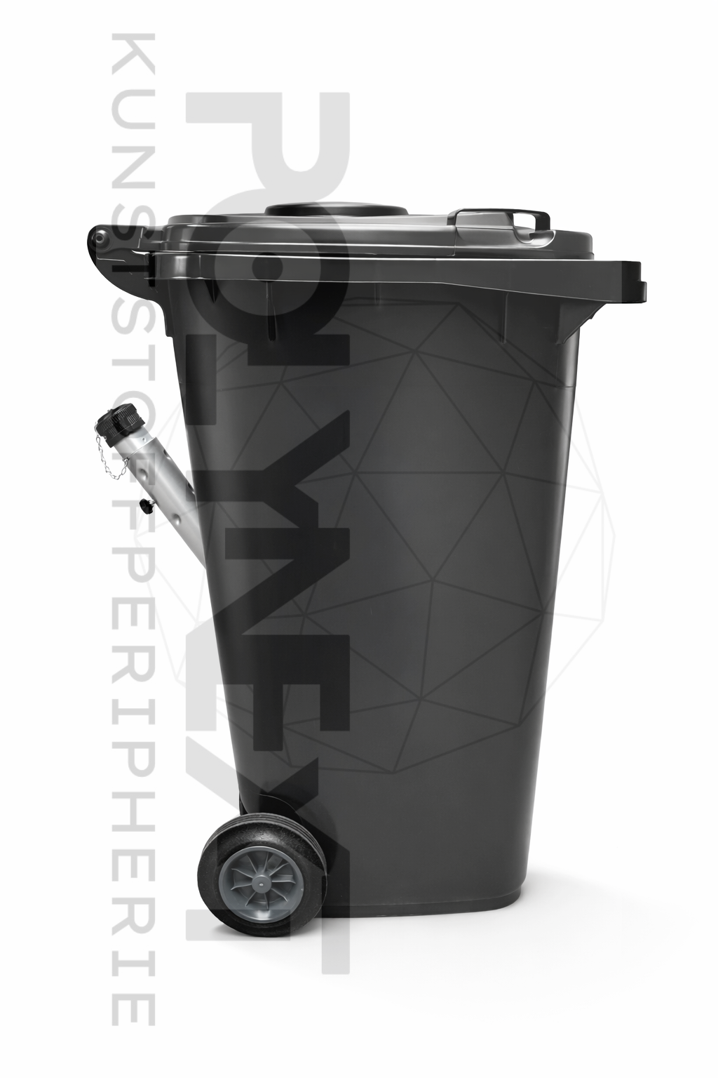 Fahrbare Materialtonne für Kunststoffgranulat mit stabilem Rollenunterbau