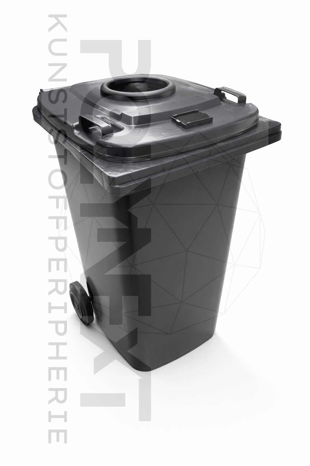 Mobiler Granulatbehälter aus HDPE mit Edelstahl-Absaugstutzen und Sichtfenster 