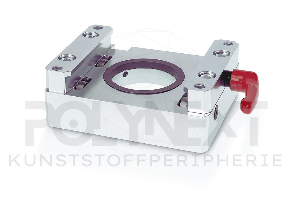 Gelagerter Schwerlast-Klauenflansch am Materialeinzug einer Spritzgießmaschine