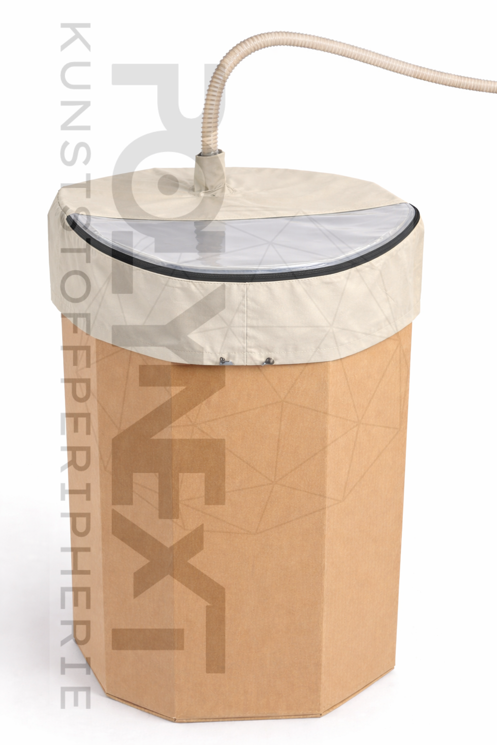 Oktabinabdeckung mit Sichtfenster und angeschlossener Sauglanze für Kunststoffgranulat