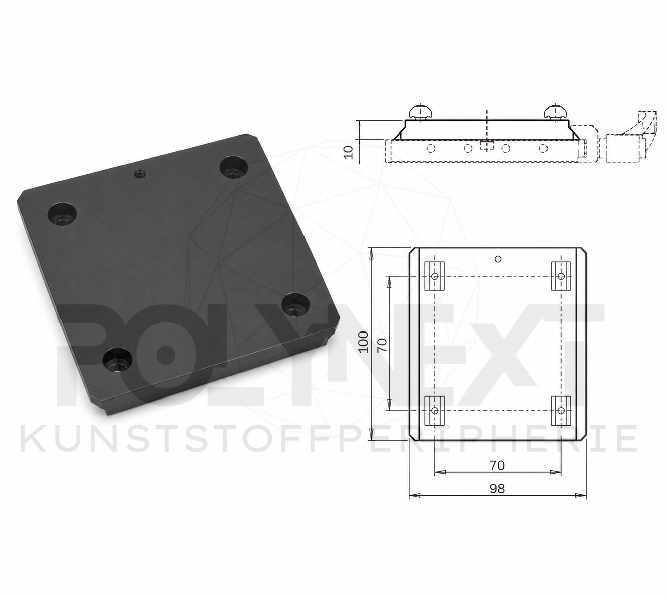Schnellwechsler Schwalbenschwanz Greiferseite aus schwarz eloxiertem Aluminium mit präziser Schwalbenschwanzführung und Befestigungsbohrungen zur Montage an Robotern und Automatisierungssystemen 100